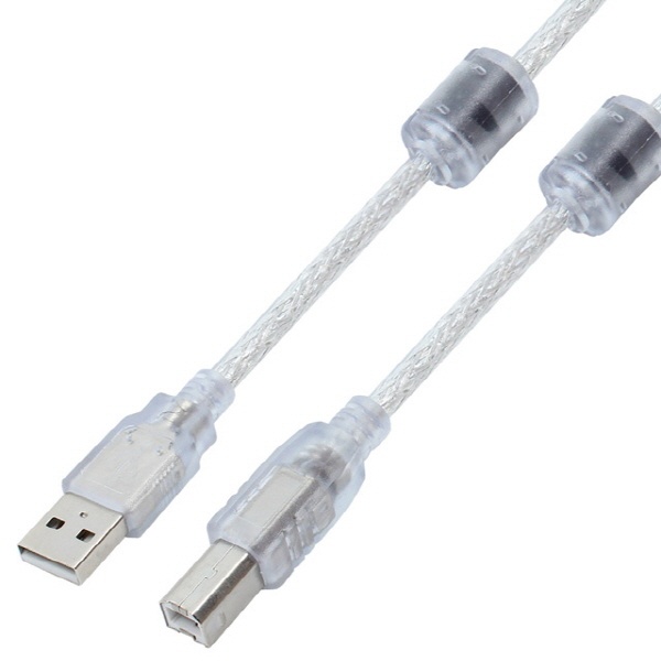 안정적인 데이터 전송 및 프린터 연결 지원 USB 2.0 A 수 to B 암 5m 변환 케이블 (투명 노이즈 필터 고급 구리 선재)