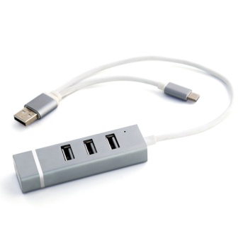 USB2.0허브/4포트/무전원 [실버] LED 라이트 / 케이블 일체형 (USB2.0 + 타입 C 겸용) / PC 노트북 넷북과 스마트폰 맥북에서 사용 가능